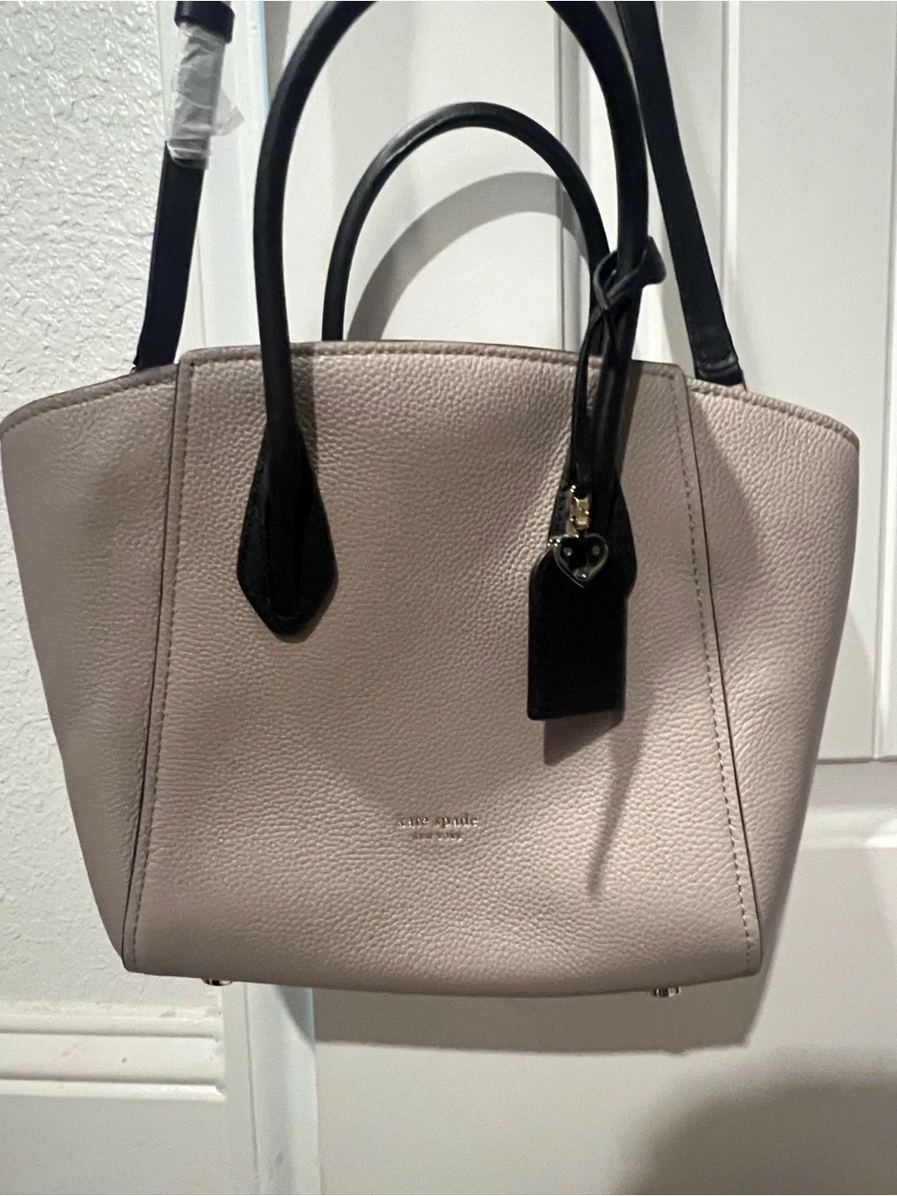 kate spade Blush Pebbled Leather Satchel with Black Handles